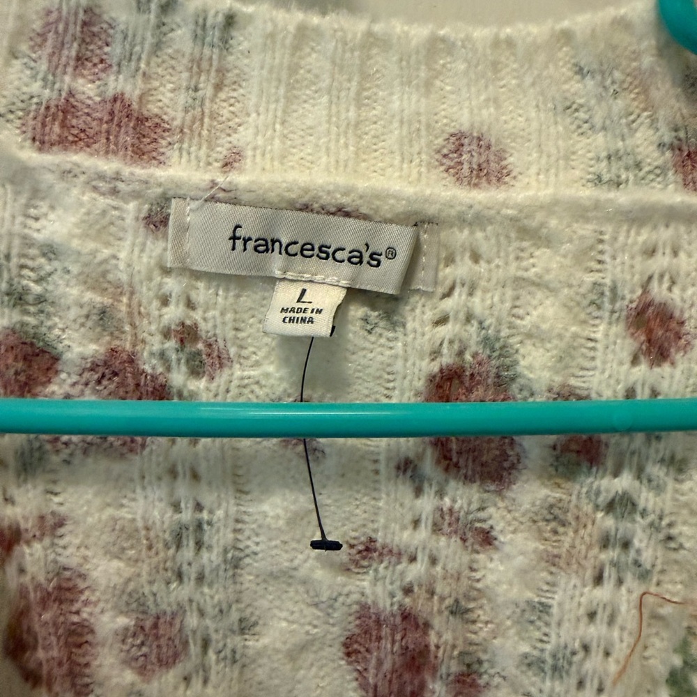 NWOT Francescas Floral Knit Cardigan with ribbon tie - Picture 3 of 4